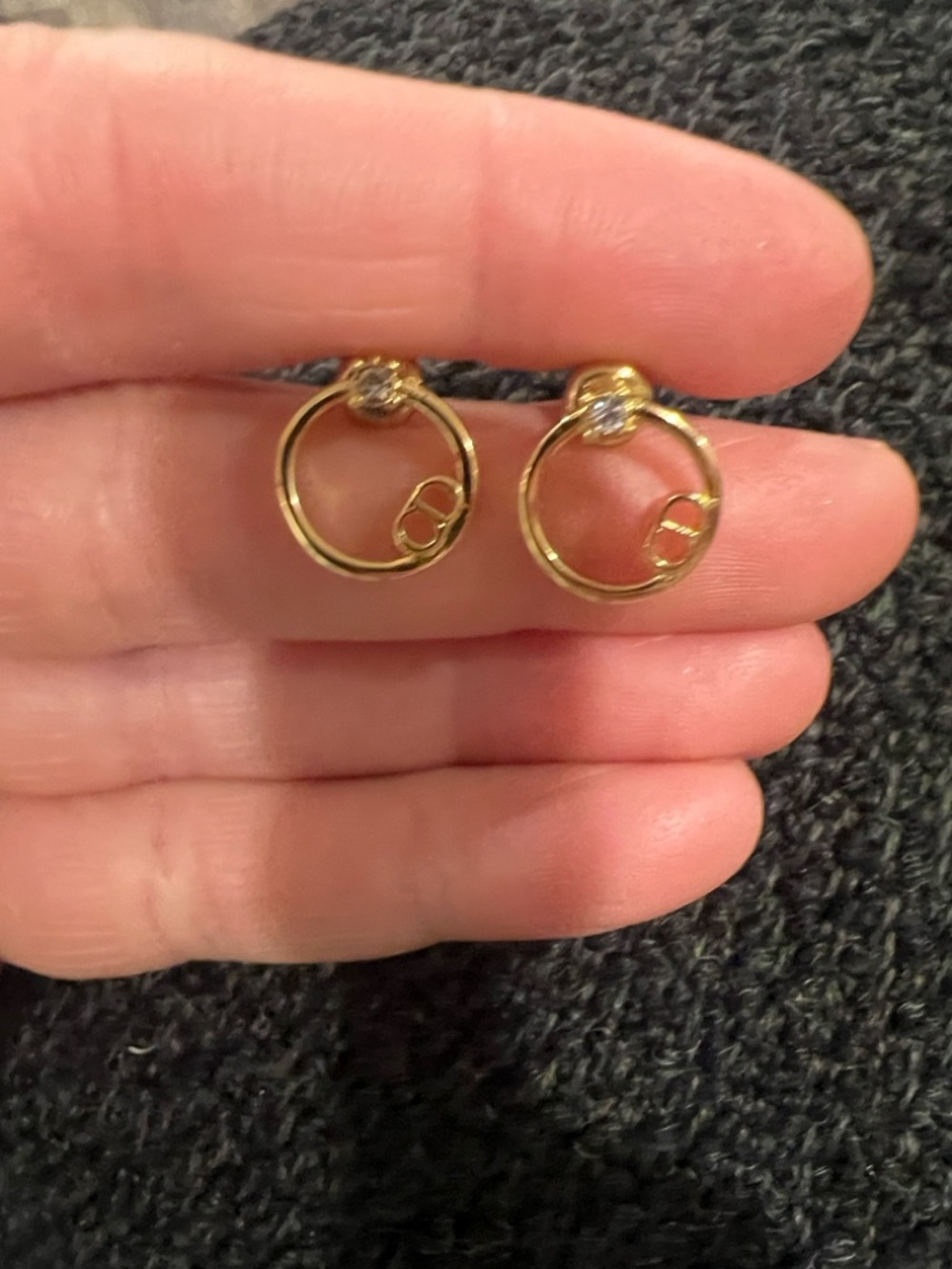 Dior Gold Circle Drop Earrings with Crystal Stud